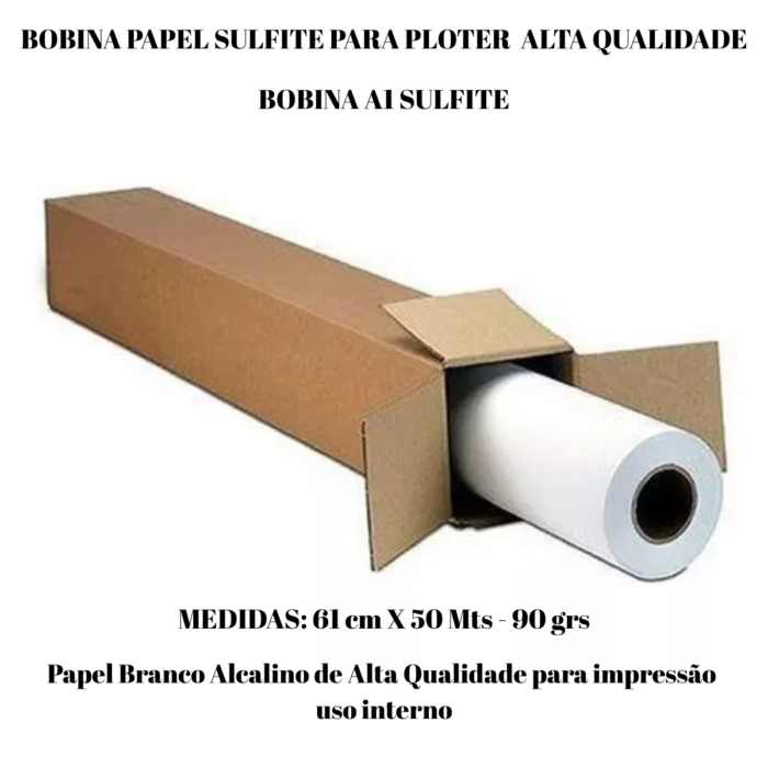 01 Bobina Papel Sulfite Papex A1 90g Branco 610mm X 50m - Imagem 2