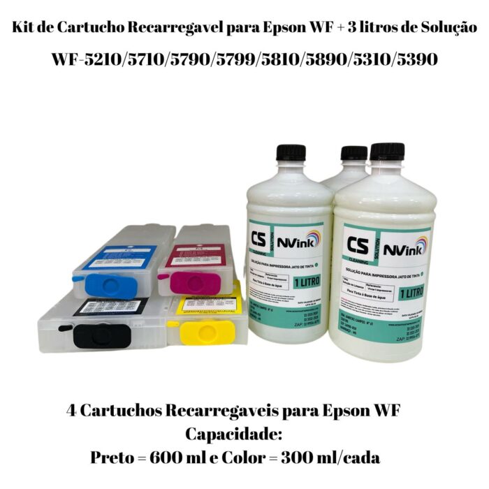 3 L Solução De Limpeza + cartuchos recarregáveis para Epson WF