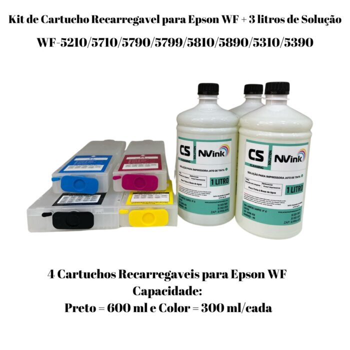3 L Solução De Limpeza + cartuchos recarregáveis para Epson WF